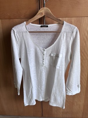 Massimo Dutti Damen Shirt Bluse Weiß Creme Gr. L, wie neu, leicht transparent