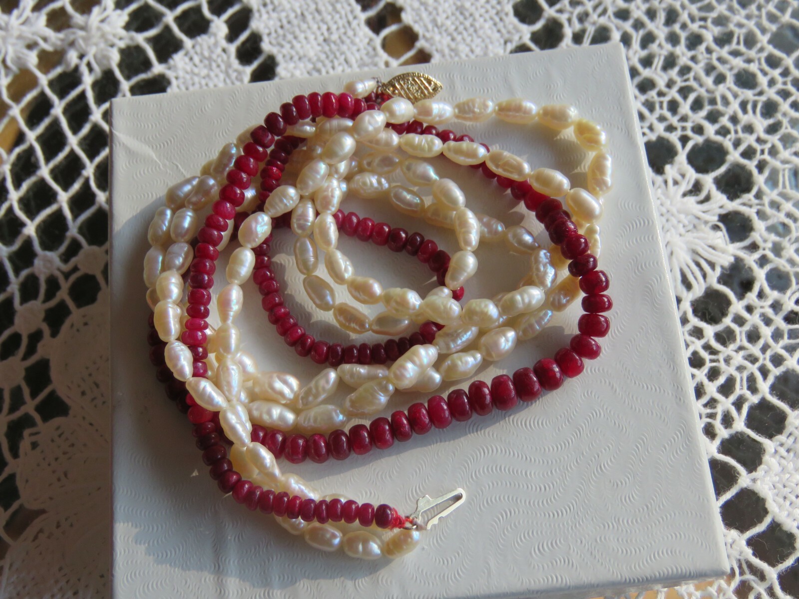 Solid 14K Yellow Gold Genuine Ruby/White Baroque … - image 7