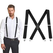 Suspenders for Men Women with High Quality Clips,1.4inches Adjustable X Black
