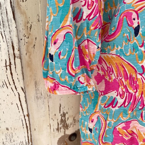 Lilly Pulitzer Alia Peel Eat Flamingo Size Small Fringe Blue Pink Shift Dress - Picture 4 of 8