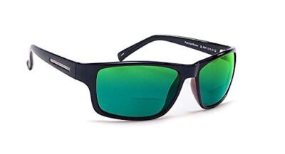 Coyote Eyewear BP-13 Polarized Bi-Focal Sunglasses Black/Green Mirror Lens +2.25