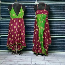 Indian 5 Pcs of Vintage Recycle Sari Silk Maxi Beach Sundress Boho Gypsy Dress