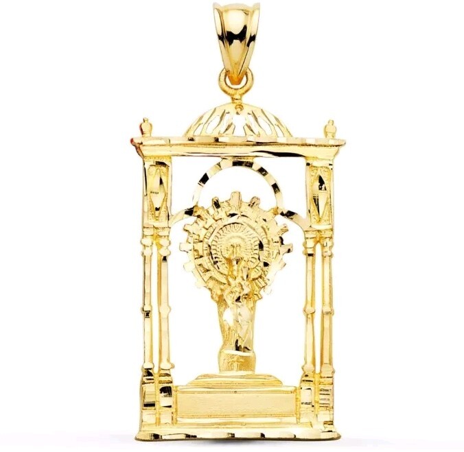 Colgante Oro 9k 375 mls. Medalla Virgen Del Pilar Palio 34x20 MM 3,35 Gramos