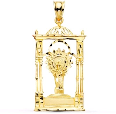 Anhänger Gold 9k 375 Mls. Medaille Jungfrau Der Säule Palio 34x20 MM 3,35 Gramm