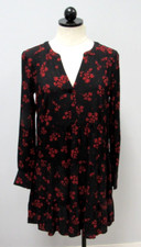 Loft Black Red Floral Tiered Ruffle Dress Long Sleeve Women's X-Small New