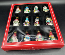 Macy's Holiday Lane Box Set of 12 Glass Snowmen Christmas Ornaments 2.5" Overall