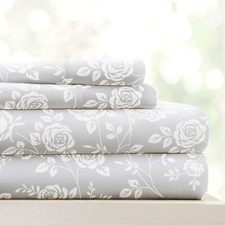 Linen Market 4 Piece King Bedding Sheet Set Light Gray Roses - Sleep Better T...