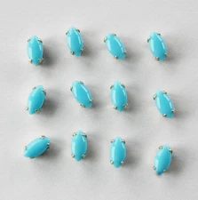 VINTAGE GLASS NAVETTE MARQUIS SEW ON BEADS SILVER SETTING • 8x4mm • ASSORTED