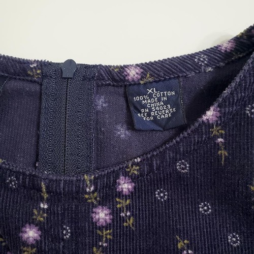 GAP Vintage Girls Corduroy Jumper Dress XL Navy Floral Cotton Pockets Sleeveless - Picture 5 of 12