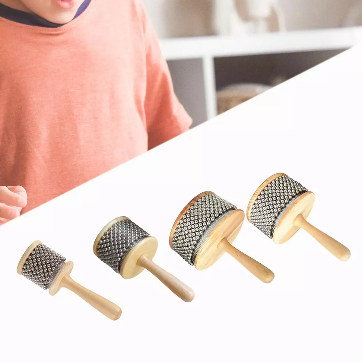 Wooden Hand Shaker Fun Percussion Instrument Instrument W Metal Bead