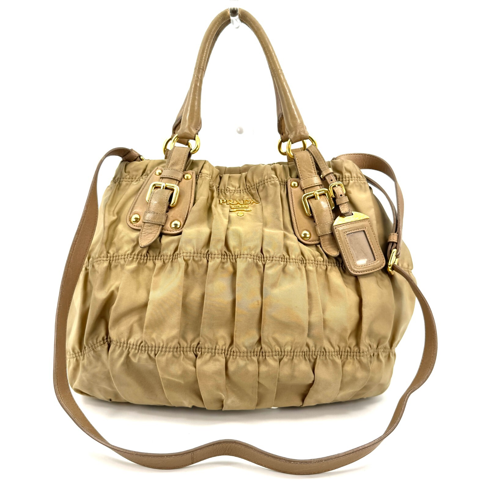 Borsa a mano PRADA raccogli 2 vie nylon beige autentica