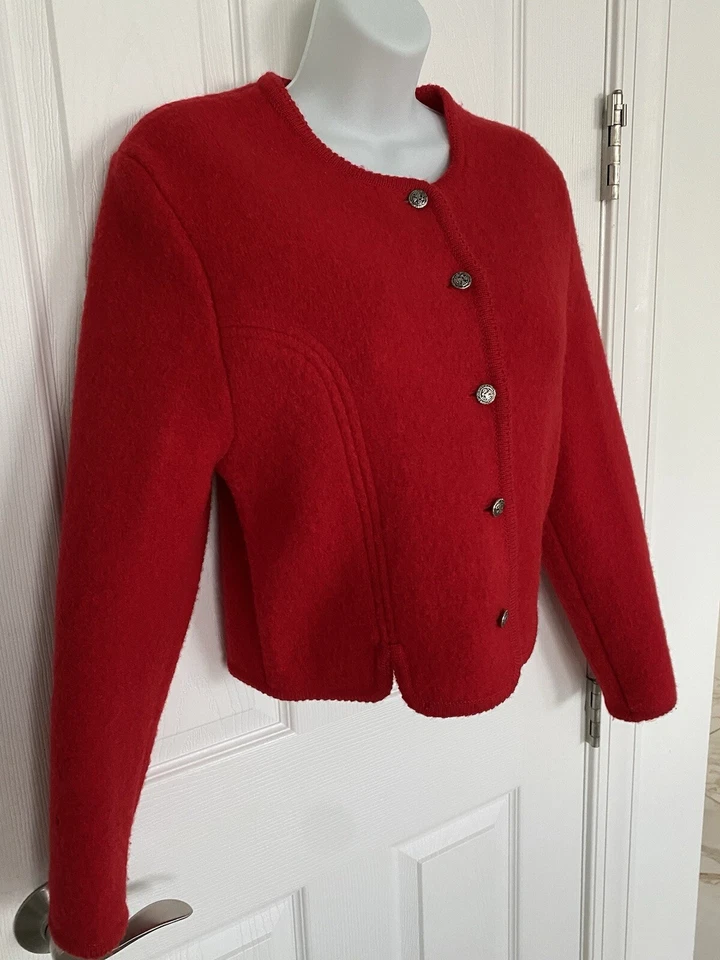 Carroll Reed Red Boiled Wool Women’s Princess Seam Jacket Size 4 - Imagem 4 de 4