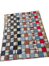 Handmade Patchwork Quilt Coverlet Vintage Double Sided 65  x80  