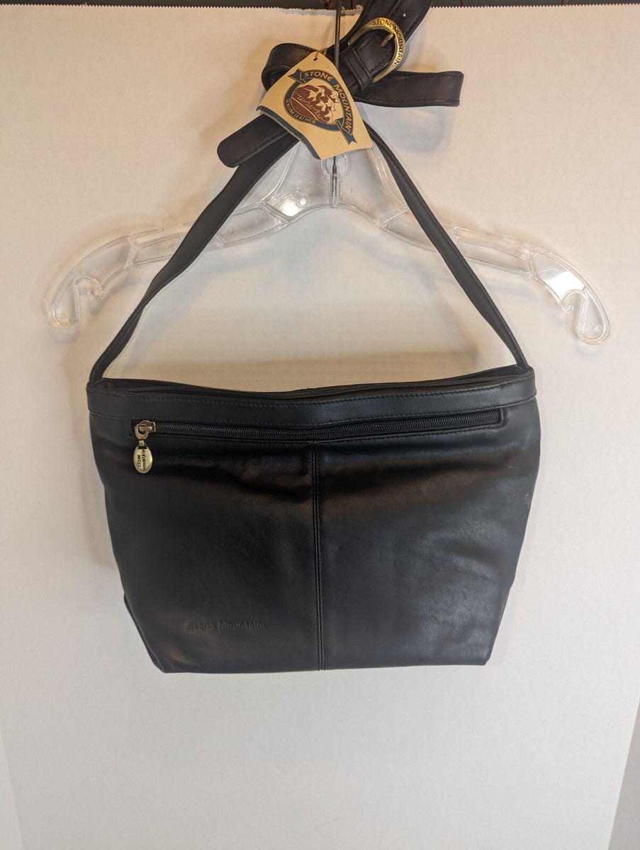 STONE  ブラックショルダーバッグ Stone Mountain Black Genuine Leather Crossbody Shoulder Bag Purse