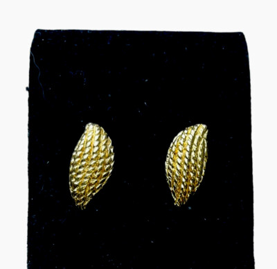 Vintage Monet Gold Toned Pierced Earrings Textured Curved Stud Signed