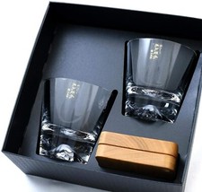 Tajima Glass Mt. Fuji Glass 2pcs TG15-015-R Wooden Coaster Fuji-yama NEW F/S
