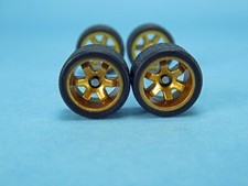 1/64 Wheels 1/64 Wheel and Tire Set Real Riders 6-Spoke Style Gold V-68