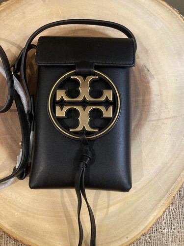 TORY BURCH Metal Miller Phone Leather Crossbody Bag Black & Gold New Sold Out - Picture 7 of 9