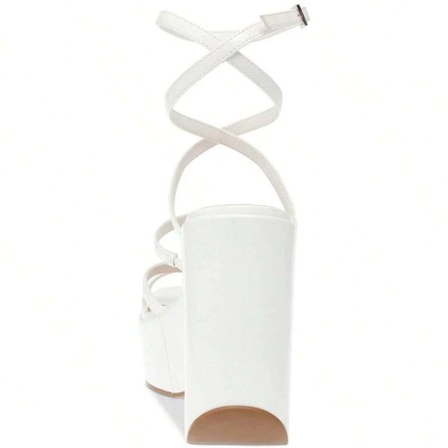 Wild Pair Women Ankle Wrap Wedge Heel Platform Sandals Merina Size US 6.5M White - Picture 3 of 3