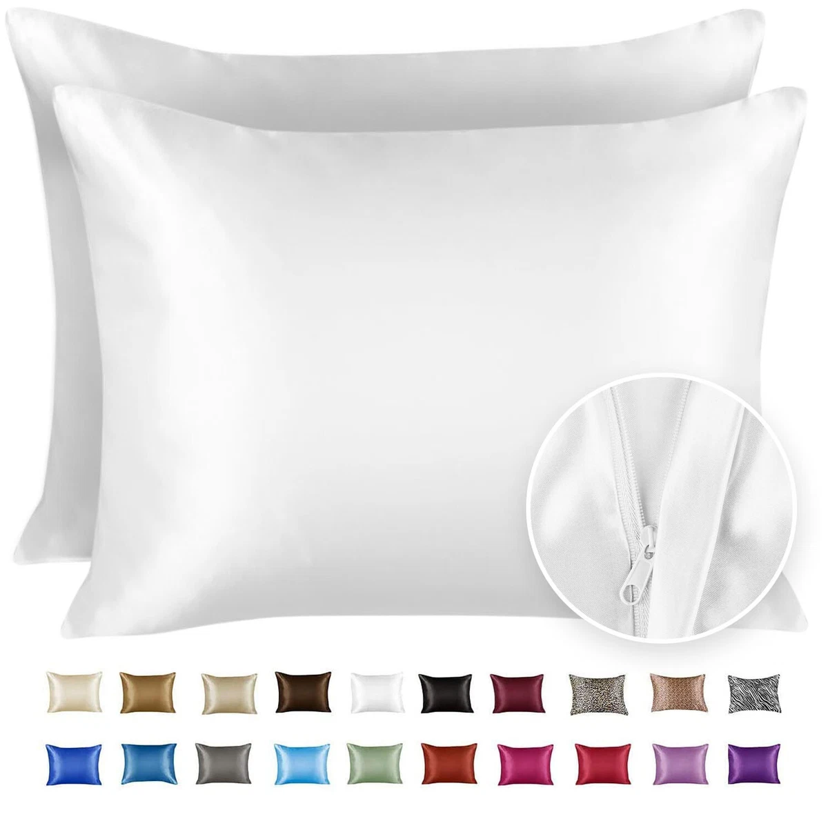 Luxury Satin Pillowcase with Zipper, (Silky Pillow Case for Hair and Skin)