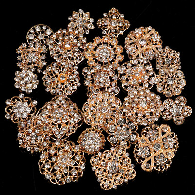 Lot12/24 Mixed Alloy Golden Silver Rhinestone Crystal Brooch DIY