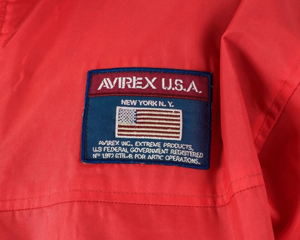 AVIREX U.S.A. Extreme N.Y. Hombres L Chaqueta de Bombardero Sobre Abrigo Rojo Exterior Cremallera De Colección Foto 2 de 4