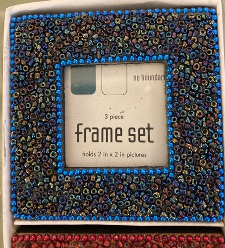 SET OF 3 NEW UNUSED 3" SQUARE BEADED PICTURE FRAMES WITH EASEL BACKS - Picture 2 of 5