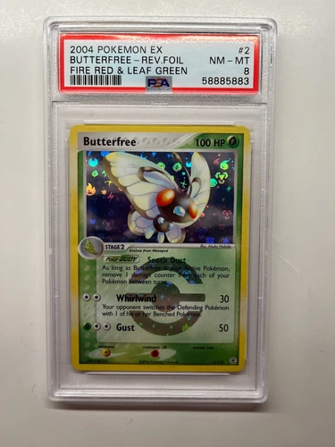Butterfree 2/112 Rev Foil, PSA 8, Fire Red Leaf Green