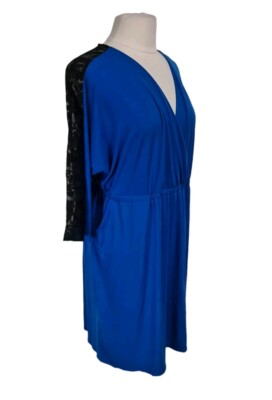 TORRID Women Elastic Waist Skater Dress Plus Size 2X V-Neck 3/4 Sleeve Blue  48A | eBay