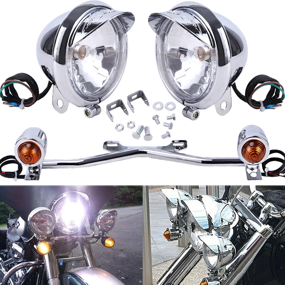 Passing Spot Fog Light Bar w/ Turn Signals Lamp For Harley Softail FatBoy FLSTF - Image 2 of 4