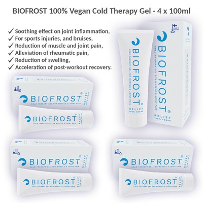 BIOFROST Relief 100% Vegan Cold Therapy Gel for Joint, Muscle, Back Pain 4x100ml