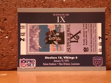 FOOTBALL CARD NEW FRESH FROM BOX PRO SET SUPER BOWL IX TICKET STEELERS & VIKINGS
