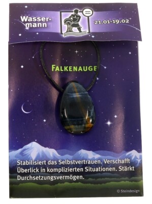 Sternzeichen WASSERMANN     Sternstein Falkenauge gebohrt am Lederband Geschenk