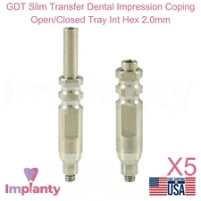 5x GDT Slim Transfer Dental Impression Coping Open/Closed Tray Int Hex 2.0mm