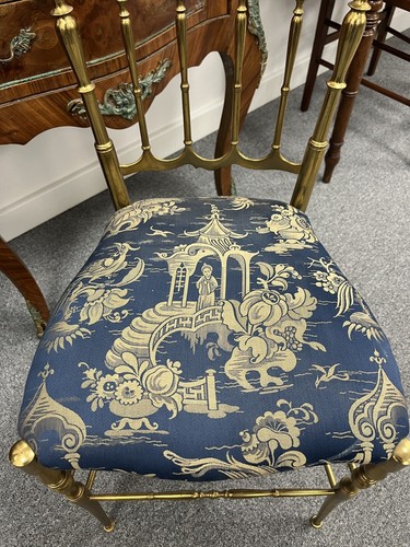 Original Solid Brass Chiavari Chair with Blue Silk Upholstery - Picture 2 of 7