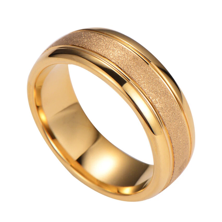 Mens Wedding Rings Promise Ring Fashion Band Rings for Men Gold 8MM - Image 4 of 4