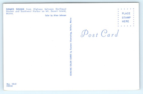Somes Sound View Hills Landscape Harbor Mt Desert Island ME Vintage Postcard - Picture 3 of 4