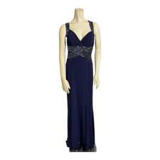 Zum Zum Women's Size 3/4 Blue Evening Gown Dress Open Back Beaded Sequin Formal