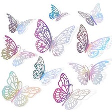 72 PCS Laser Butterfly Decorations, 3D Butterfly Decoration with 3 Laser Silver