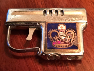 Vintage Corona Gun shape Petrol Lighter with Crown Enamel Badge Working