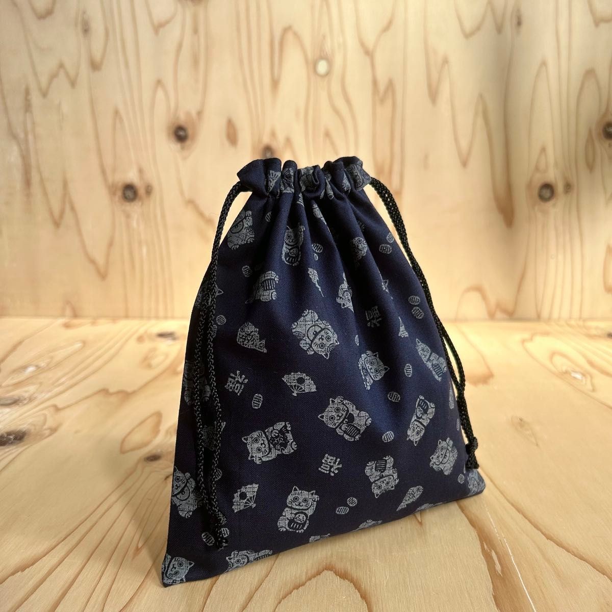 Japanese pattern drawstring bag beckoning cat - image 2