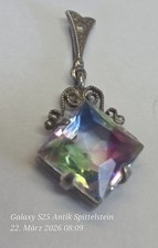 Jugendstil Rheinkiesel Silber Anhänger verziert Regenbogen Farben 935 Silber