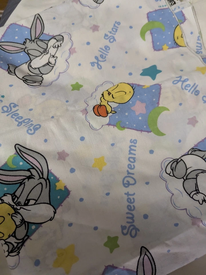 HTF Vintage Warner Bro Baby Looney Tunes Bugs Tweety Cotton Fabric Nursery Stars - Image 4 of 4