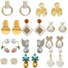 Gold Silber Ohrringe Ohrstecker Ohrschmuck Perlen Strass Damen 2 Stück Ohrringe 