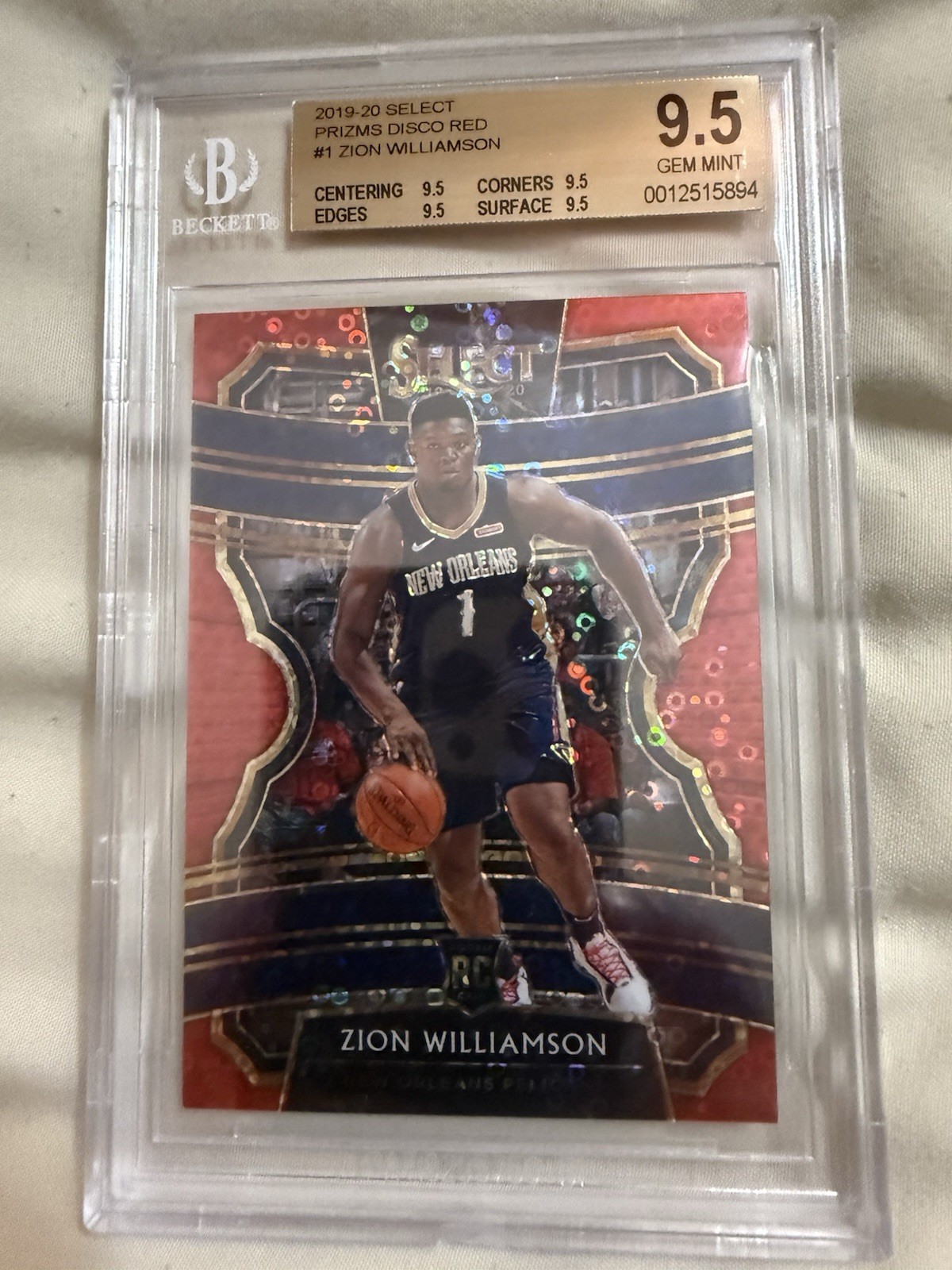 2019-20 Panini Select Concourse Zion Williamson #1 Red Disco Prizm #/49 BGS 9.5