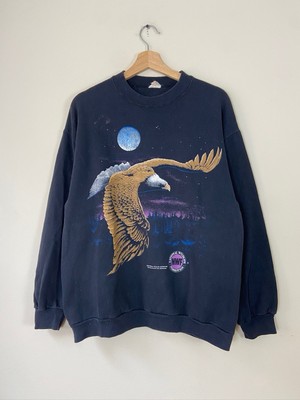 Vintage 90 s World Wildlife Foundation Bald Eagle Moonlit Graphic Sweatshirt - L