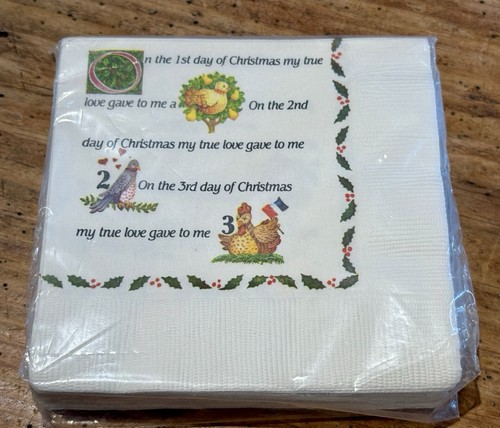Vintage 24-Pack COLONIAL CAPE COD NAPKINS “12 Days of CHRISTMAS” White 5” NEW