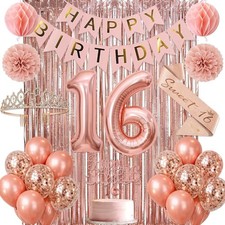 Rose Gold Sweet 16 Birthday Party Decorations Kit for Girls 16th