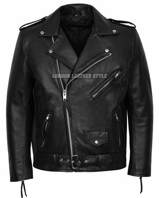 Brando Fransen Herren klassisch Biker tailliert Stil schwarz echtes Rindsleder Leder Jacke