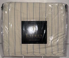 Ralph Lauren CATALINA ISLAND PINSTRIPE KING Bedskirt Blue Cream NIP ~ $150